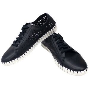 Eric Michael Sneakers Betty Soft Black Pewter Nubuck Leather Lace up US 6 EUR 36